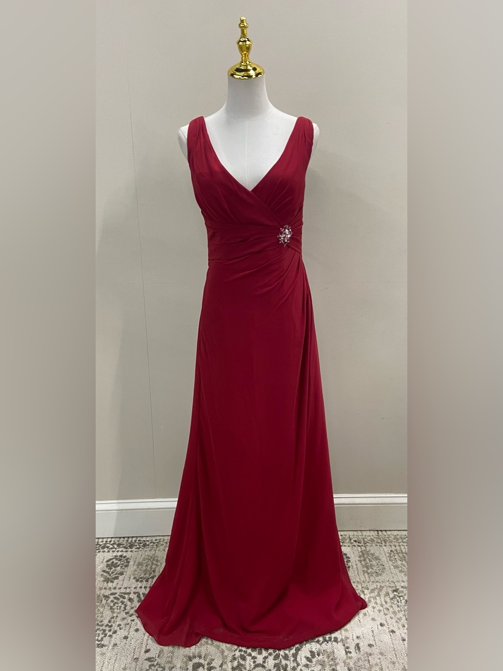 Jordan Red V-Neck Maxi Dress with Side Brooch